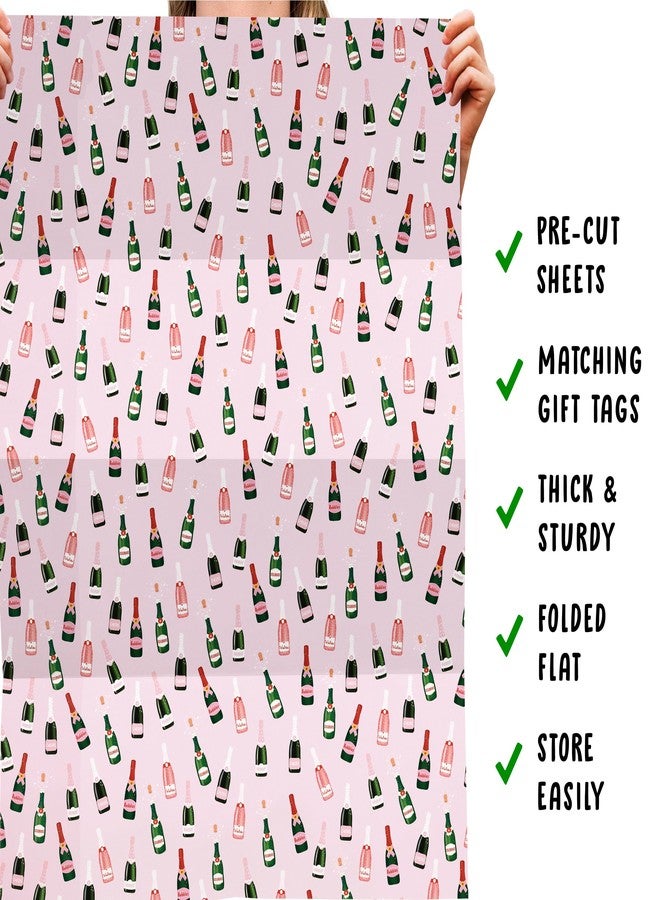 CENTRAL 23 - Pink Wrapping Paper - For Wedding - Champagne Print - Celebration Gift Wrap - 6 Sheets - Birthday New Baby, Bride and Groom - For Anniversary or Valentines Day Gifts - Image 5
