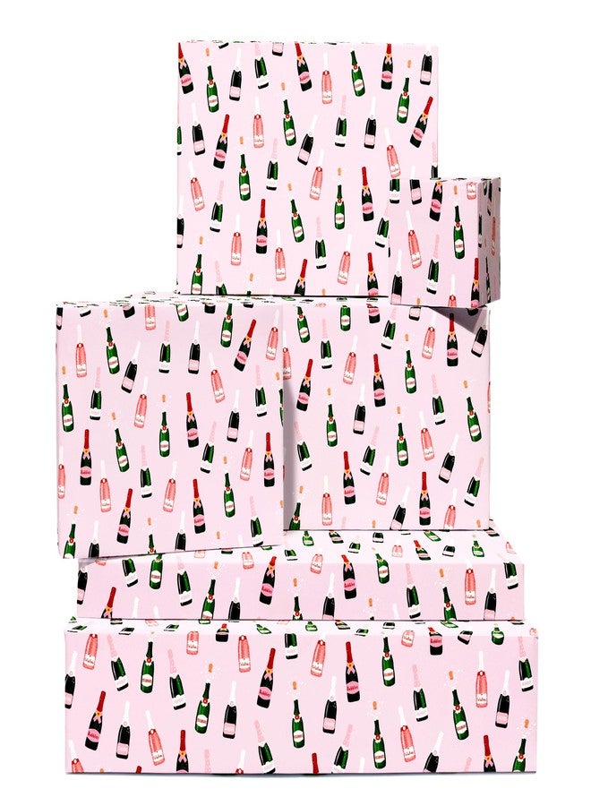 CENTRAL 23 - Pink Wrapping Paper - For Wedding - Champagne Print - Celebration Gift Wrap - 6 Sheets - Birthday New Baby, Bride and Groom - For Anniversary or Valentines Day Gifts - Image 1