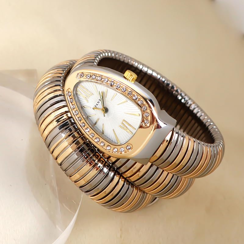 FENSIR® Snake Watch for Ladies | Light Luxury Gradient Two-Circle Bracelet | Creative Oval Dial Quartz Personality Watch - Image 2