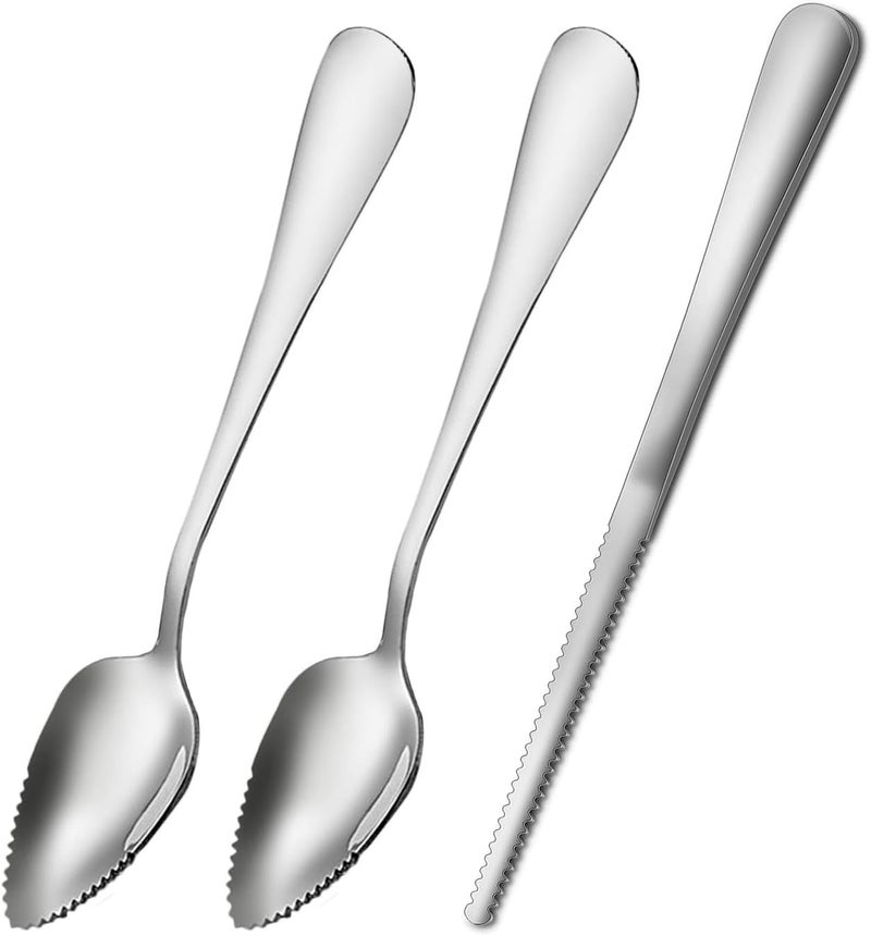 Ralleyfun Grapefruit Spoons Serrated Edge Stainless Steel Fruit Knife Grapefruit Utensils Tool Dessert Spoons for Citrus Lemon Kiwi Salads Melon Lime Pitaya Apple Fruit Puree - Image 1