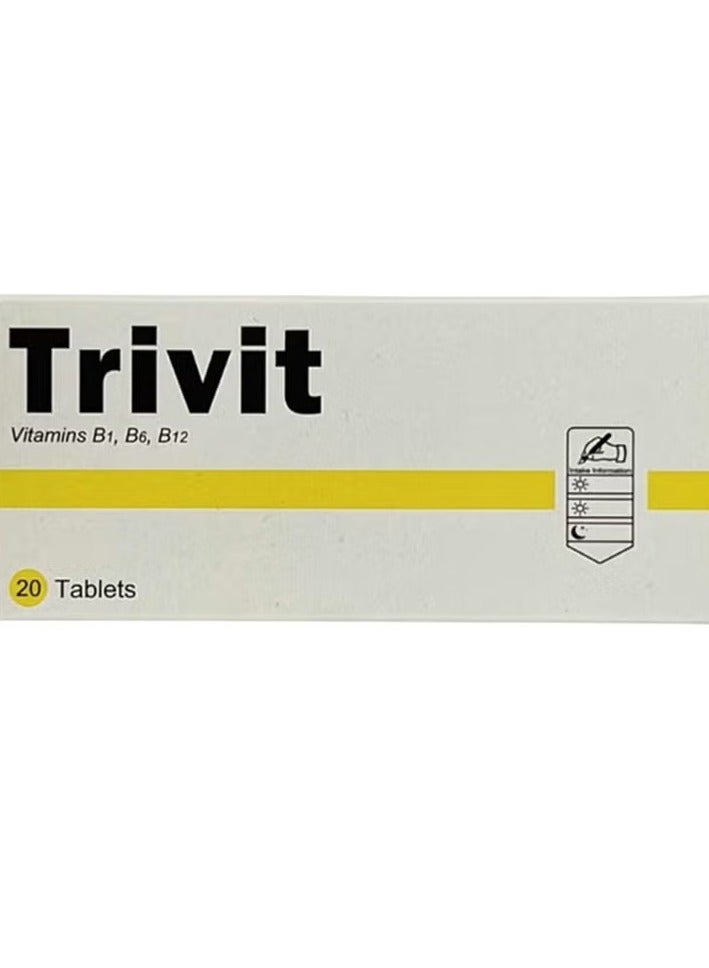 أقراص مكمل فيتامين ب1، ب6، ب12 من تريفيت، عبوة تحتوي على 20 قرصاً