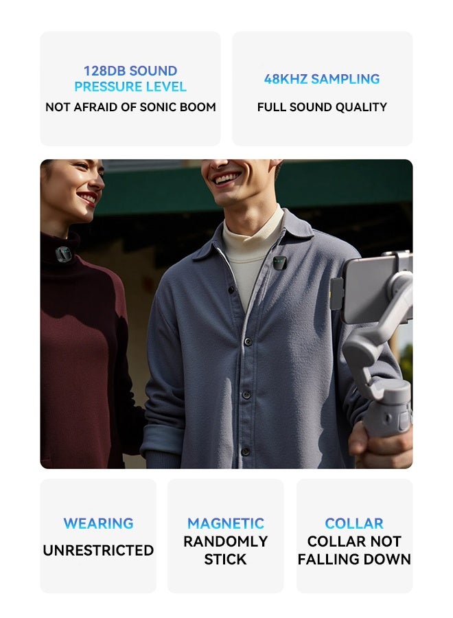 ميكروفون لاسلكي صغير الحجم [أحدث طراز]، ميكروفون مغناطيسي صغير الحجم لأجهزة iPhone وAndroid والكمبيوتر الشخصي، بطارية تدوم حتى 30 ساعة، مدى يصل إلى 300 قدم، صوت عالي الدقة مع خاصية تقليل الضوضاء، ميكروفون لاسلكي لتسجيل البث المباشر على يوتيوب وفيسبوك وتيك توك ومدونات الفيديو - أسود - Image 4