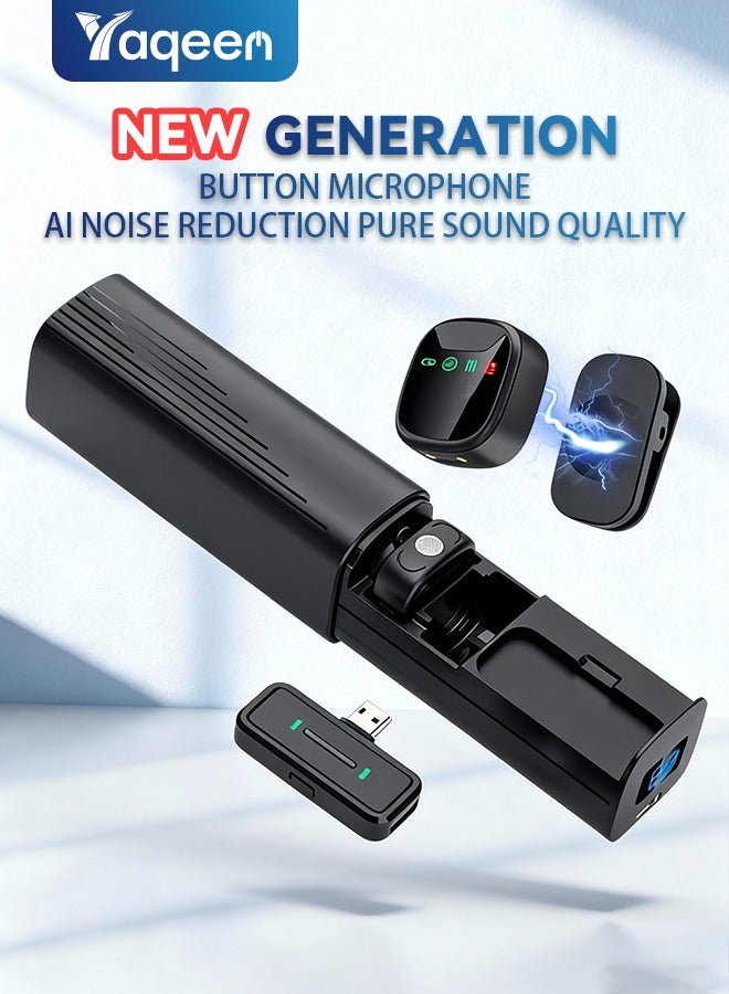ميكروفون لاسلكي صغير الحجم [أحدث طراز]، ميكروفون مغناطيسي صغير الحجم لأجهزة iPhone وAndroid والكمبيوتر الشخصي، بطارية تدوم حتى 30 ساعة، مدى يصل إلى 300 قدم، صوت عالي الدقة مع خاصية تقليل الضوضاء، ميكروفون لاسلكي لتسجيل البث المباشر على يوتيوب وفيسبوك وتيك توك ومدونات الفيديو - أسود - Image 1