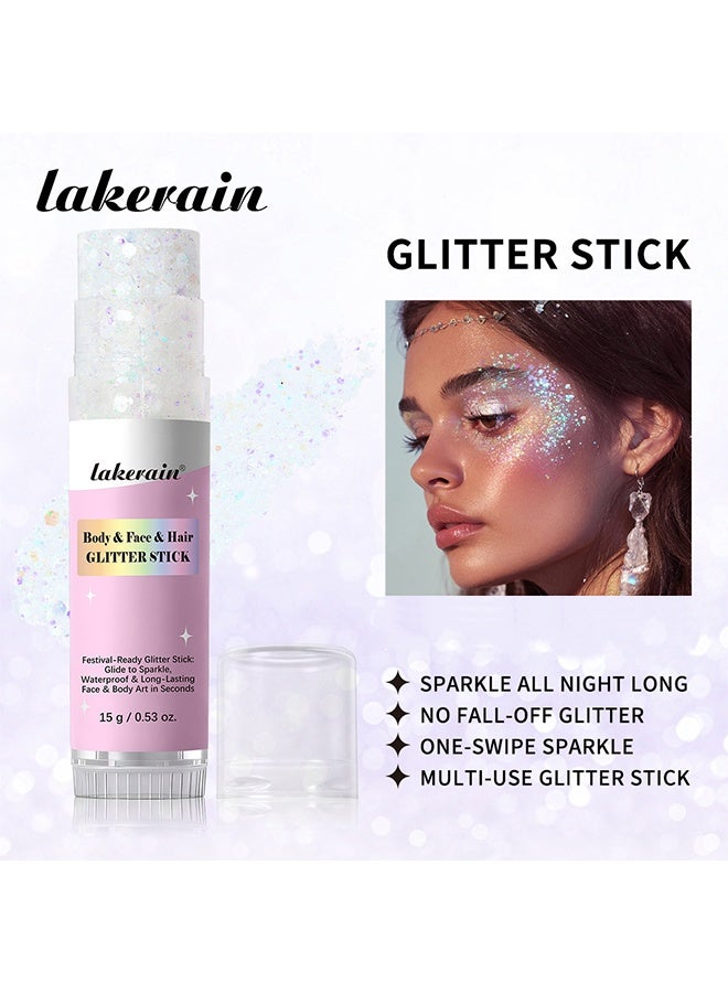 lakerain Body & Face & Hair Glitter Stick, Body Glitter Stick, Face Hair Glitter,Festival Concert Rave Outfit Accessories for Women,Mermaid Sequins Chunky Glitter Makeup 01 Golden - Image 3