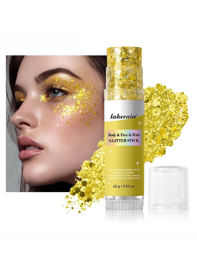 lakerain Body & Face & Hair Glitter Stick, Body Glitter Stick, Face Hair Glitter,Festival Concert Rave Outfit Accessories for Women,Mermaid Sequins Chunky Glitter Makeup 01 Golden - Image 1