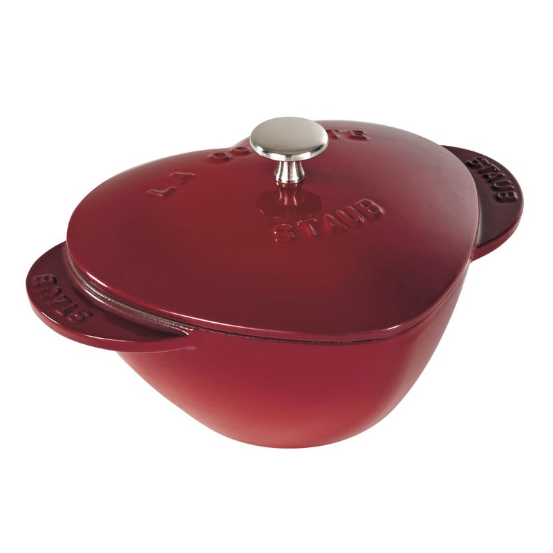 STAUB Cast Iron Dutch Oven 175qt Heart Cocotte Made in France Serves 1 Black Cherry