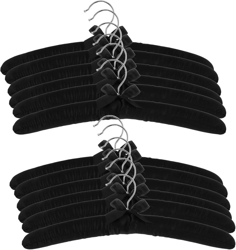 AsolBD Padded Clothing Fabric Hangers for Closet Premium Coat Hangers for Women Clothing Using Wedding Dress, Seater, Bride Hanger, Heavy Duty Swiveling Silk Hangers with Anti-Rust 12 peices (Black) - Image 1