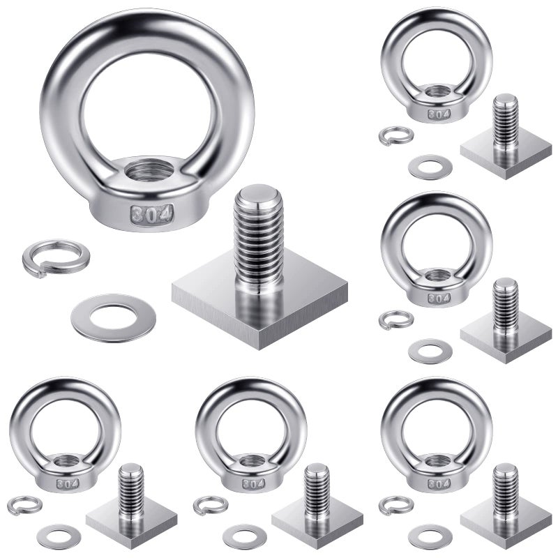 Generic Sadnyy 6 Sets Eye Bolt Tie Down Rings T Bolt Eye Nut Tie Down Anchoring Kit M8 Stainless Steel Eye Bolt Track Mount Tie Down Eyelet for Ropes Anchoring Tie Down Straps  - Image 1