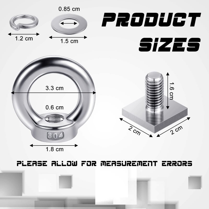 Generic Sadnyy 6 Sets Eye Bolt Tie Down Rings T Bolt Eye Nut Tie Down Anchoring Kit M8 Stainless Steel Eye Bolt Track Mount Tie Down Eyelet for Ropes Anchoring Tie Down Straps  - Image 2