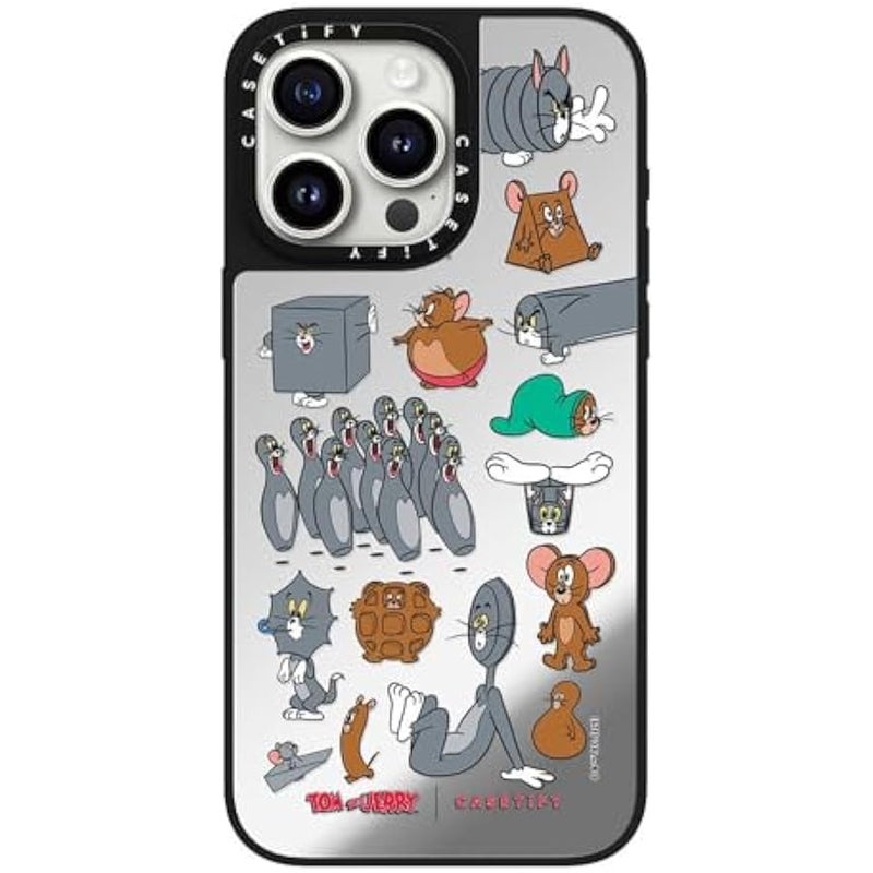Casetify Mirror Case for iPhone 15 Pro Max 【Tom and Jerry Colab/Reflective / 4.9ft Drop Protection/Compatible with Magsafe】 - Pattern Sticker - Silver on Black - Image 2