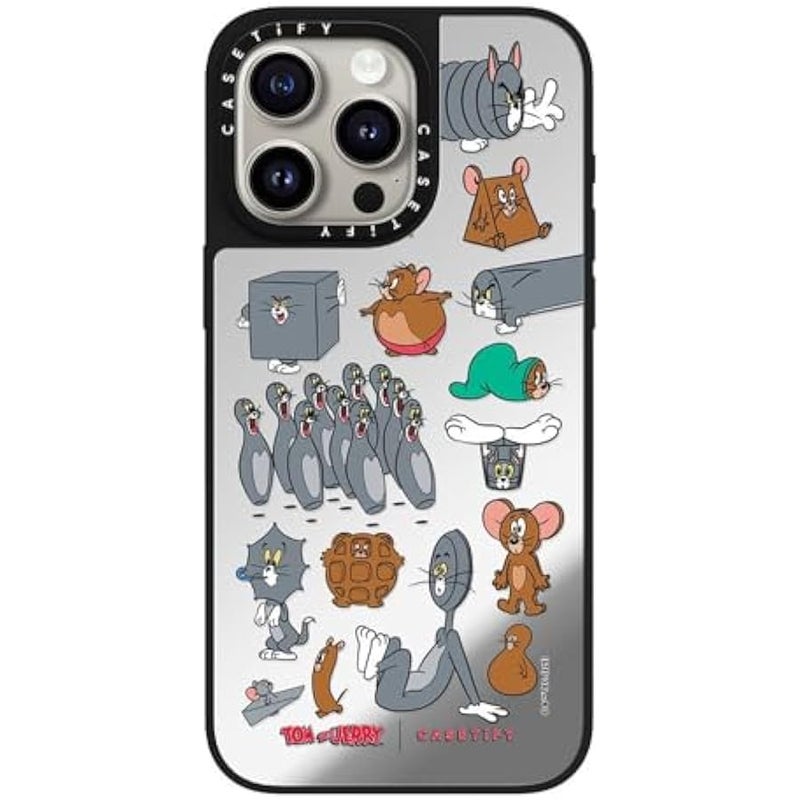 Casetify Mirror Case for iPhone 15 Pro Max 【Tom and Jerry Colab/Reflective / 4.9ft Drop Protection/Compatible with Magsafe】 - Pattern Sticker - Silver on Black - Image 5
