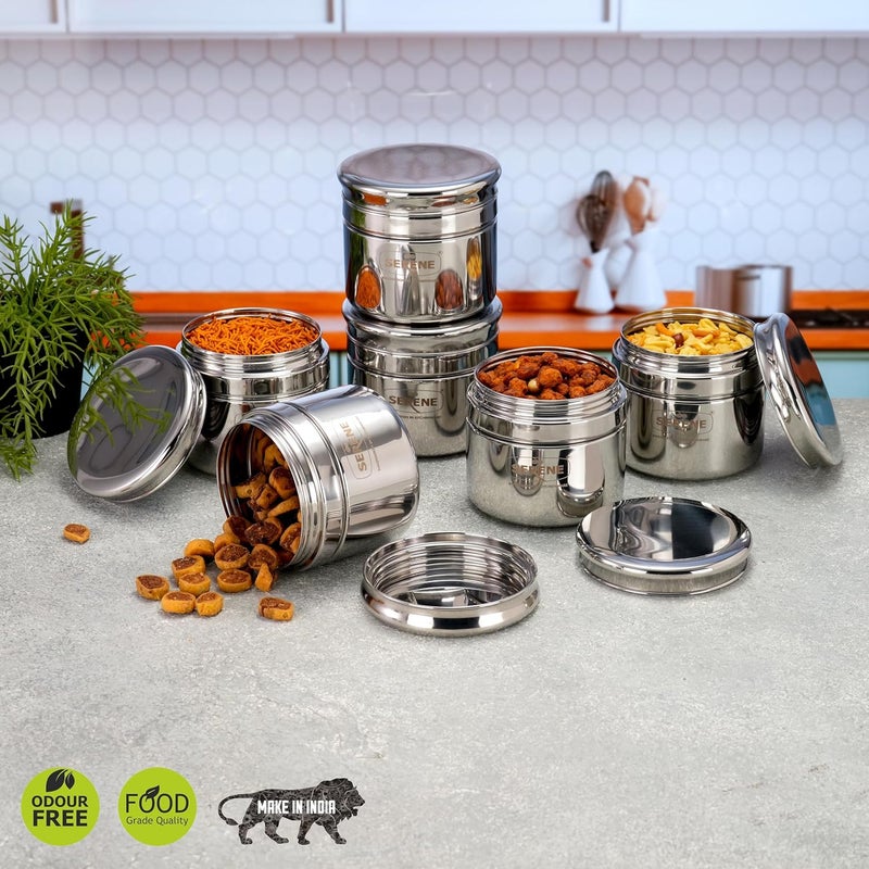 Serene Stainless Steel Jars with Airtight Lids Multipurpose Steel Cannisters for Snacks dryfruits spice dispensers Kitchen Organizer for ModularTraditional Homes 1182 600 ML Each Set of 6 - Image 2