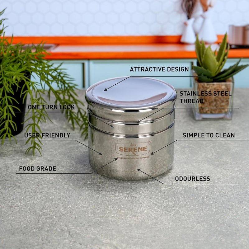 Serene Stainless Steel Jars with Airtight Lids Multipurpose Steel Cannisters for Snacks dryfruits spice dispensers Kitchen Organizer for ModularTraditional Homes 1182 600 ML Each Set of 6 - Image 4