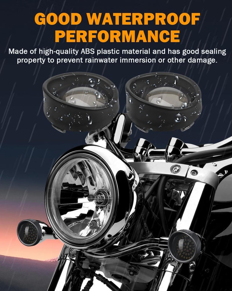 PBYMT Smoke Turn Signal Lens Cover with Black Visor 2" Bullet Visor-Style Bezels Compatible for Harley Touring Softail Dyna Road King Street Glide Road Glide Custom Cruiser Sportster 2000-2024 (4pcs) - Image 3