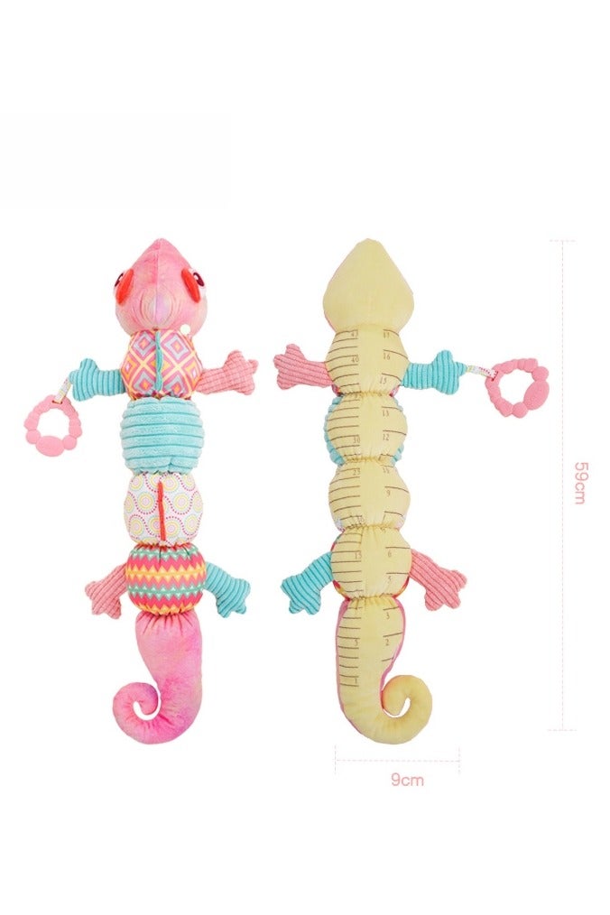 عام دمية حلوان حديثي الولادة على شكل حرباء، بحجم مناسب لطول الطفل، مصنوعة من قماش ناعم محشو، تُستخدم كأداة تهدئة وتعليمية للأطفال من عمر 0 إلى سنة واحدة. - Image 2