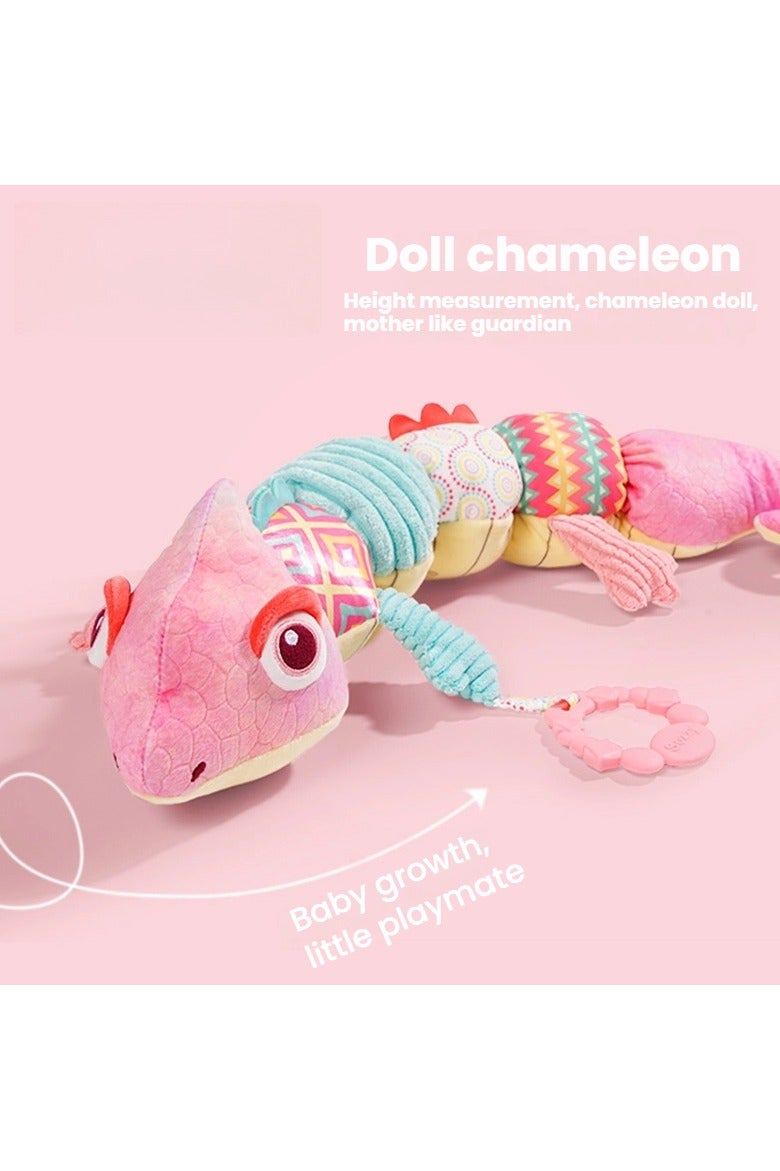 عام دمية حلوان حديثي الولادة على شكل حرباء، بحجم مناسب لطول الطفل، مصنوعة من قماش ناعم محشو، تُستخدم كأداة تهدئة وتعليمية للأطفال من عمر 0 إلى سنة واحدة. - Image 1