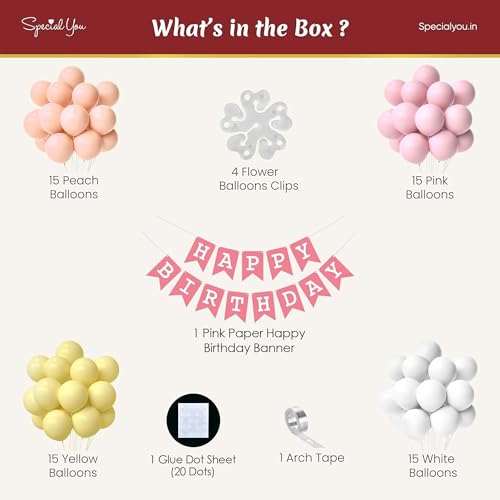 SpecialYou.in Special You Pastel Color Theme Birthday Decoration Items for girls, Balloon along with Pink Happy Birthday Banner, Balloon flower Clip and arch tape - 67 Items - Image 2