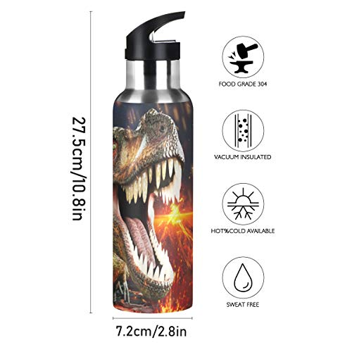 ZOEO Dinosaur 3D T-Rex Water Bottle with Straw Lid Kids Insulated Stainless Steel Water Flask Sports, 20 Oz Hot Cold - Image 3