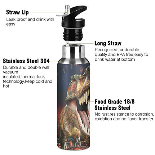 ZOEO Dinosaur 3D T-Rex Water Bottle with Straw Lid Kids Insulated Stainless Steel Water Flask Sports, 20 Oz Hot Cold - Image 4