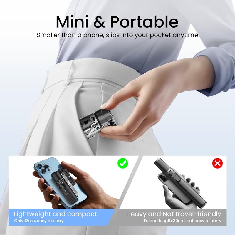 TNW Mini Selfie Stick tripod for Phone, T26pro Pocket Size Phone Tripod with Zoom Remote & 2 Cold Shoe, Mini Tripod for Live Streaming, Vlogging, Recording, Photography - Image 3