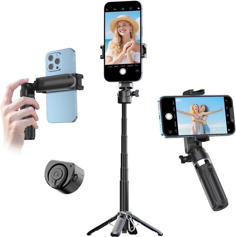 TNW Mini Selfie Stick tripod for Phone, T26pro Pocket Size Phone Tripod with Zoom Remote & 2 Cold Shoe, Mini Tripod for Live Streaming, Vlogging, Recording, Photography - Image 1