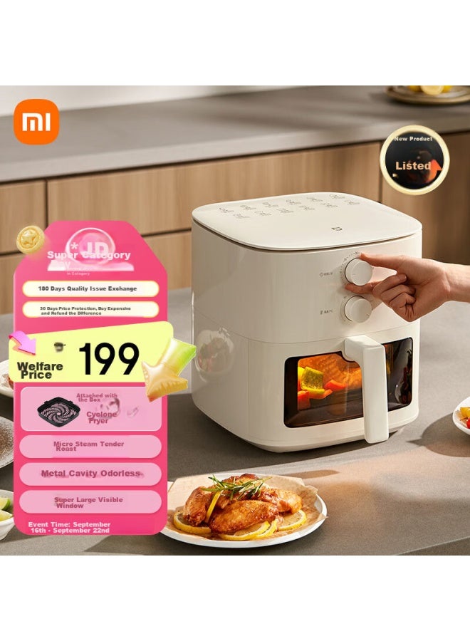 ميثيا Mijia Xiaomi قلاية هوائية N1، قلاية كهربائية متعددة الوظائف للاستخدام المنزلي، تبخير وتحمير طري، تصميم شفاف مرئي مع وظيفة عدم التقليب، داخلي معدني غير لاصق، سعة كبيرة 5 لتر - Image 1