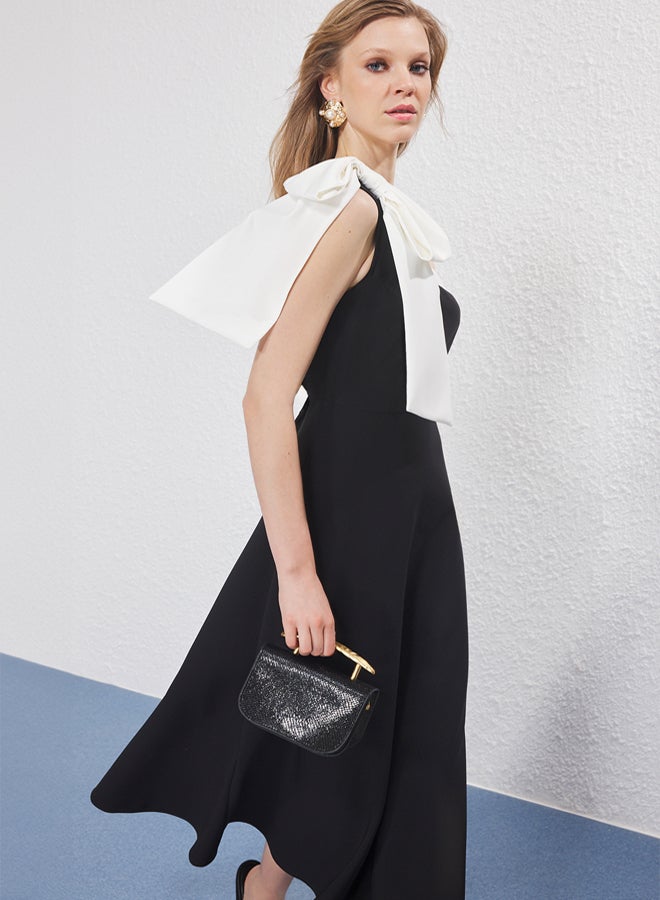 trendyol BlackAndWhite Bow Detail Evening Dress Night Graduation Dress - Image 2