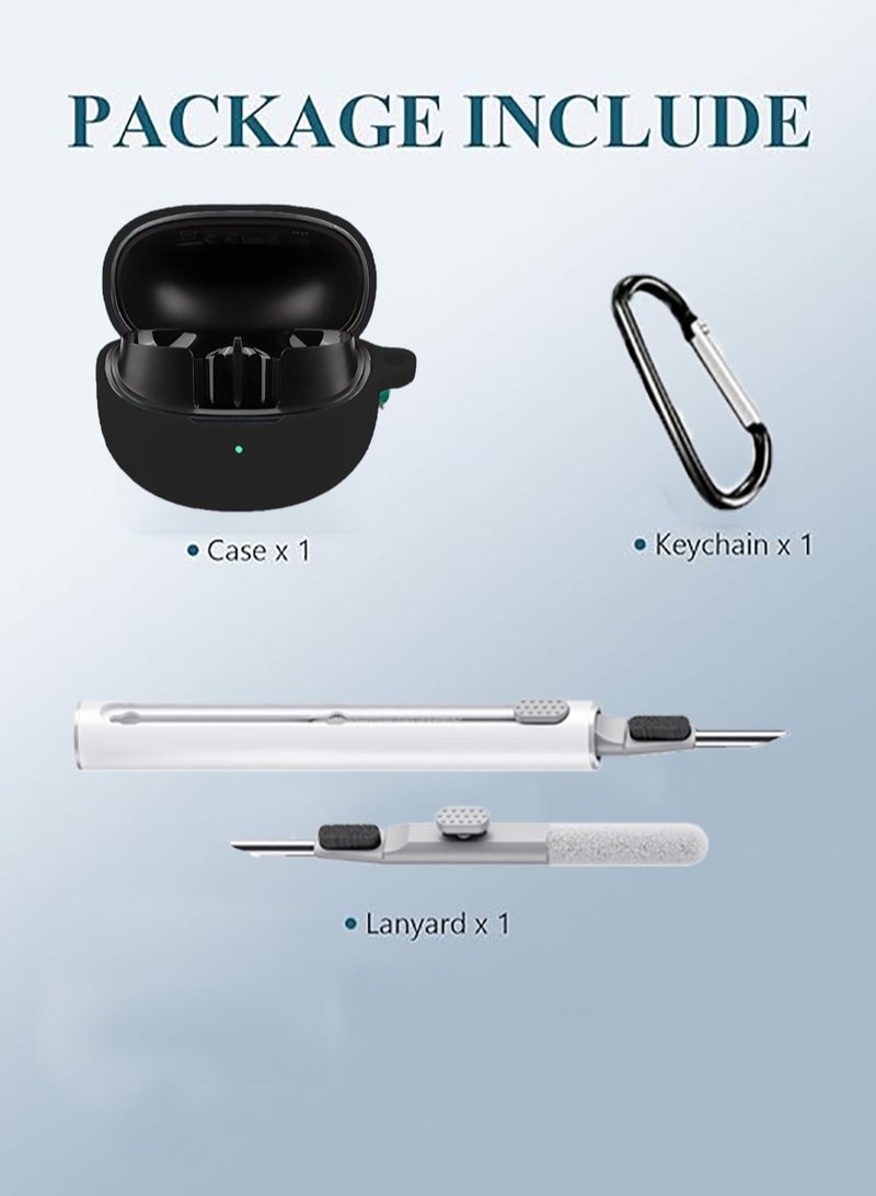 Case for QCY MeloBuds Pro HT08A Aadptive Hybrid Active Noise Cancelling Earbuds, Soft Silicone Protective Portable Scratch Shock Resistant Hard Shell with Cleaner Kit &Hook-Black - Image 2