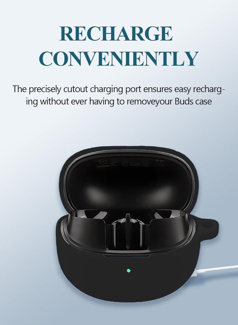 Case for QCY MeloBuds Pro HT08A Aadptive Hybrid Active Noise Cancelling Earbuds, Soft Silicone Protective Portable Scratch Shock Resistant Hard Shell with Cleaner Kit &Hook-Black - Image 4
