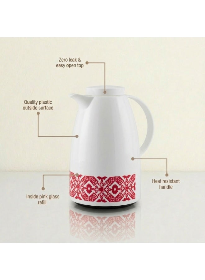 ميلريتش ترمس ميلريتش بريميوم 1.0 لتر - دلة عازلة للحرارة مع زجاج داخلي وردي - هيكل بلاستيكي أنيق للشاي والقهوة والمياه الساخنة - مقبض مقاوم للحرارة وقاعدة مانعة للانزلاق - Image 2