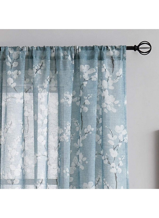 BFAM - Floral Print Semi Sheer Curtains for Living Room Vintage White Floral Print Window Drapes for Bedroom, Sold as 1 - Image 1