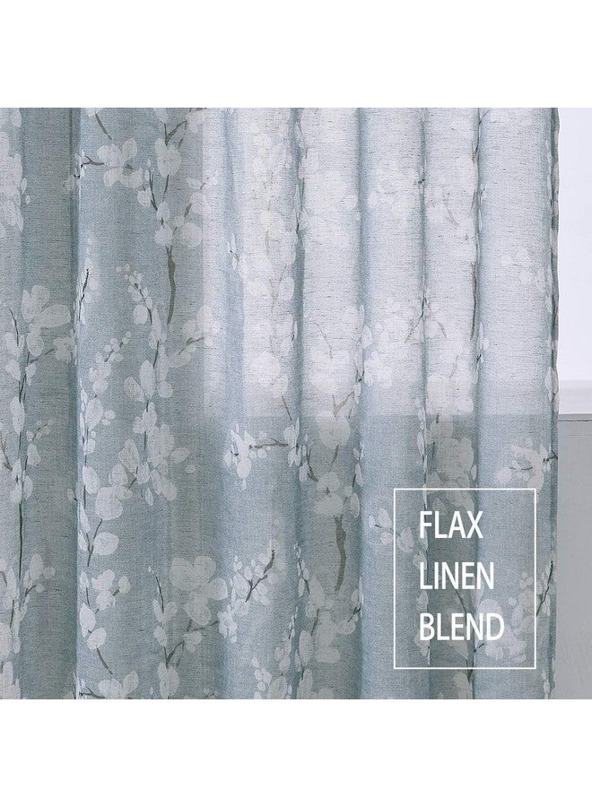 BFAM - Floral Print Semi Sheer Curtains for Living Room Vintage White Floral Print Window Drapes for Bedroom, Sold as 1 - Image 3