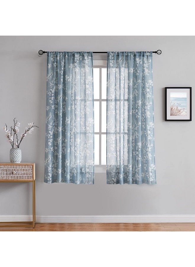 BFAM - Floral Print Semi Sheer Curtains for Living Room Vintage White Floral Print Window Drapes for Bedroom, Sold as 1 - Image 2