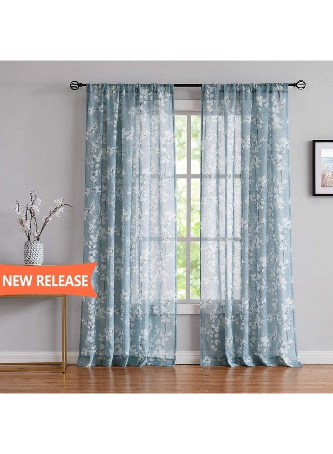 BFAM - Floral Print Semi Sheer Curtains for Living Room Vintage White Floral Print Window Drapes for Bedroom, Sold as 1 - Image 4
