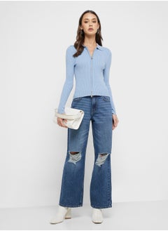 ONLY Zip Detailed Ribbed Cardigan  - Image 4
