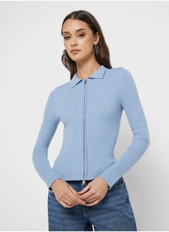 ONLY Zip Detailed Ribbed Cardigan  - Image 3
