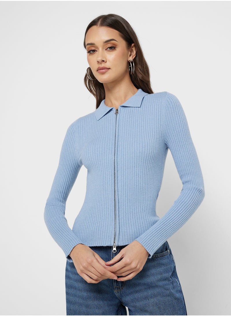 ONLY Zip Detailed Ribbed Cardigan  - Image 3