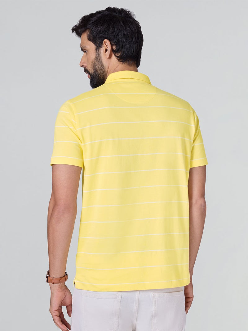 XYXX Linea Men's Stripe Cotton Half Sleeves Polo T-Shirt Golden Haze stripes - Image 2