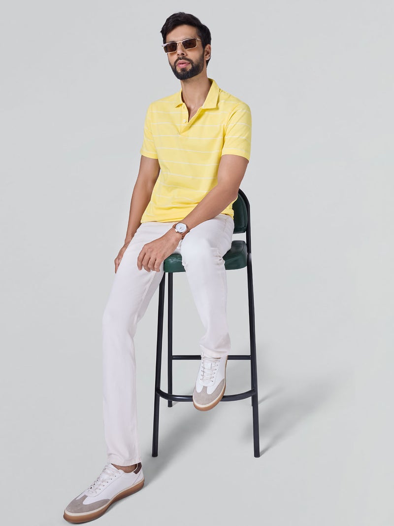 XYXX Linea Men's Stripe Cotton Half Sleeves Polo T-Shirt Golden Haze stripes - Image 3