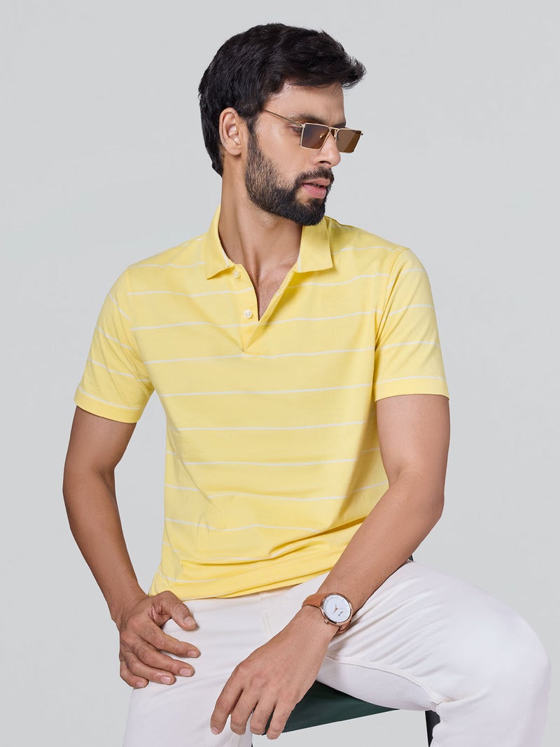 XYXX Linea Men's Stripe Cotton Half Sleeves Polo T-Shirt Golden Haze stripes - Image 5