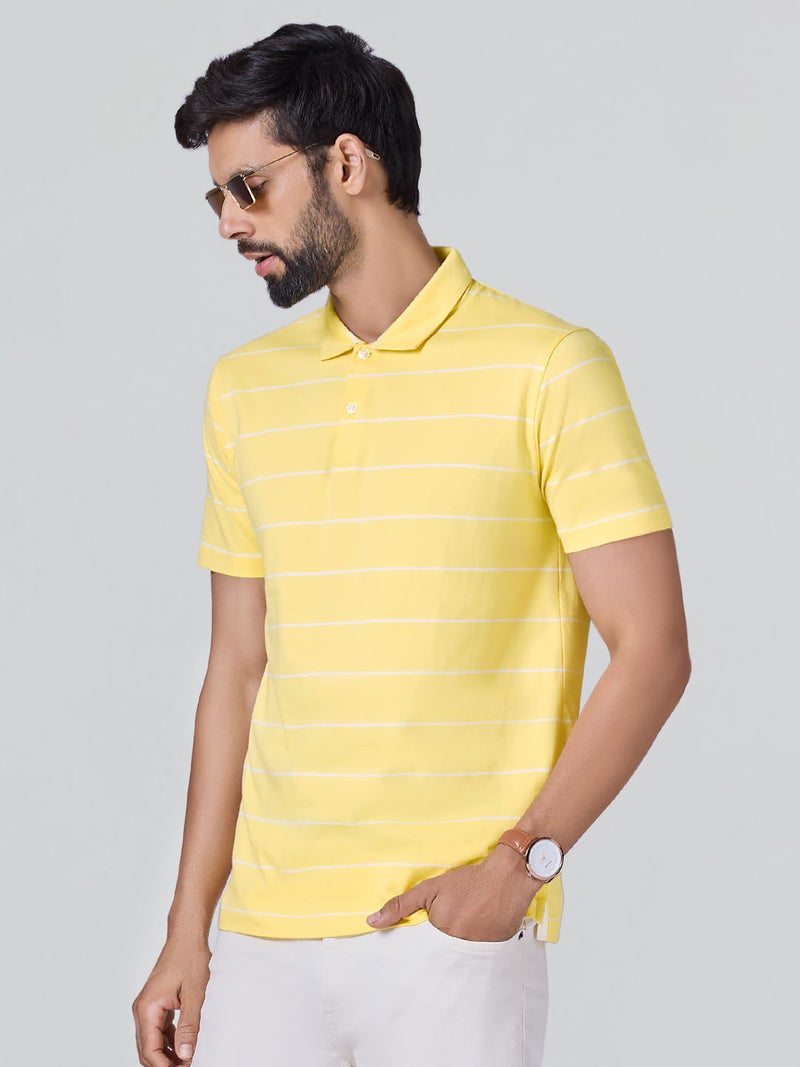XYXX Linea Men's Stripe Cotton Half Sleeves Polo T-Shirt Golden Haze stripes - Image 4