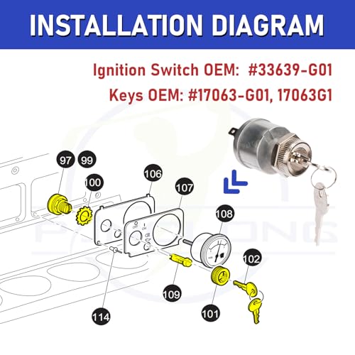 Panglong EZGO TXT Ignition Switch, EZGO TXT Key with Switch, Suitable for 1981-up EZGO TXT, Medalist, Workhorse, ST, Shuttle, and Marathon; Replace OEM #33639-G01 - Image 5