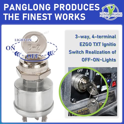 Panglong EZGO TXT Ignition Switch, EZGO TXT Key with Switch, Suitable for 1981-up EZGO TXT, Medalist, Workhorse, ST, Shuttle, and Marathon; Replace OEM #33639-G01 - Image 2