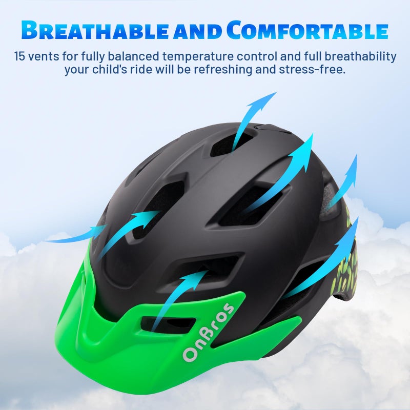 OnBros Kids Bike Helmet - Bike Helmets for 5-14 Boys or Girls with Visor, Children Bicycle Helmet for Skateboard Mountain Scooter Road Cycling, Lightweight and Adjustable 50-57CM - Image 5