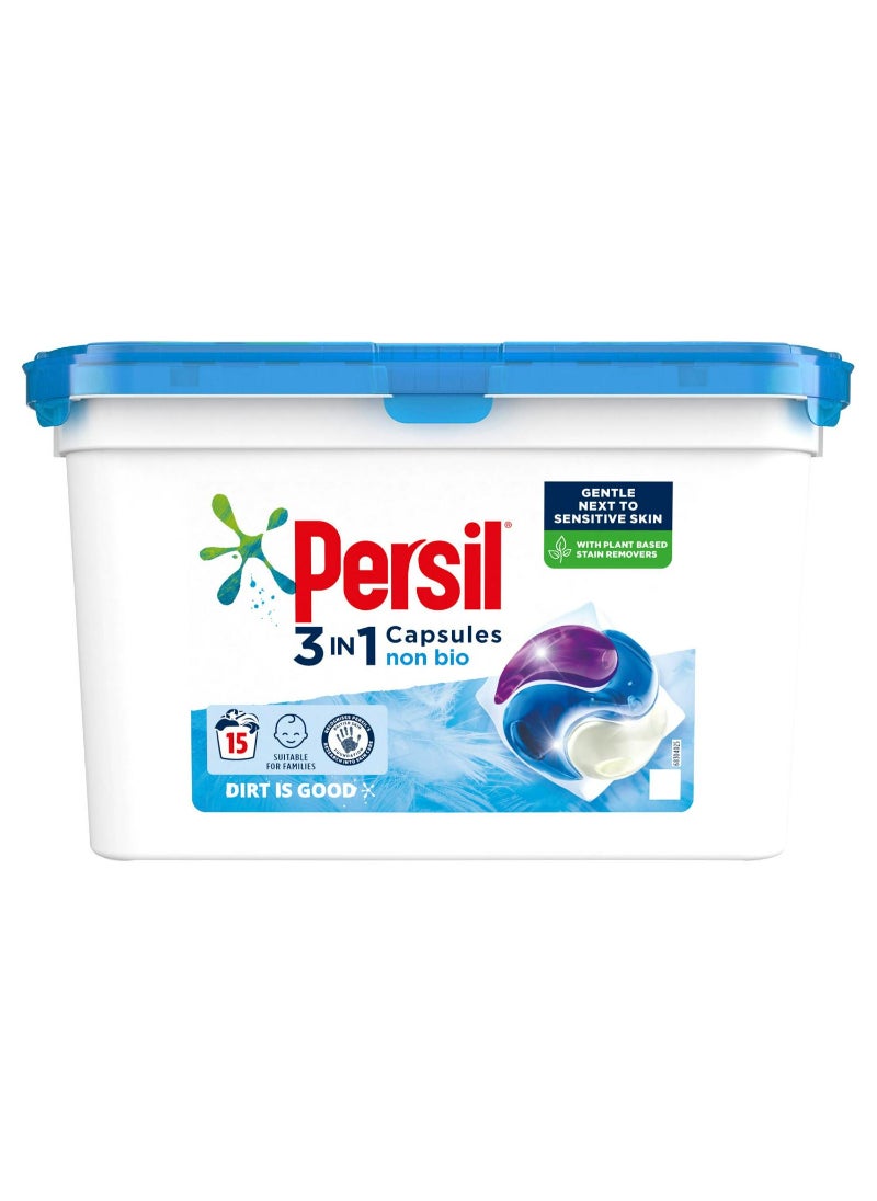 Persil - Non Bio 3 in 1 Sensitive Laundry Detergent Washing Capsules 405g 15 Washes - Image 1
