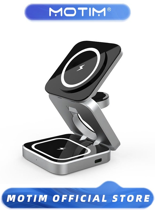 Motim Portable 3 in 1 Wireless Charger,Wireless Charger, 3 in 1 Wireless Charging Station for Mobile Phones, Watches, Headphones - Image 1