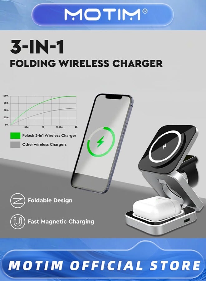 Motim Portable 3 in 1 Wireless Charger,Wireless Charger, 3 in 1 Wireless Charging Station for Mobile Phones, Watches, Headphones - Image 3