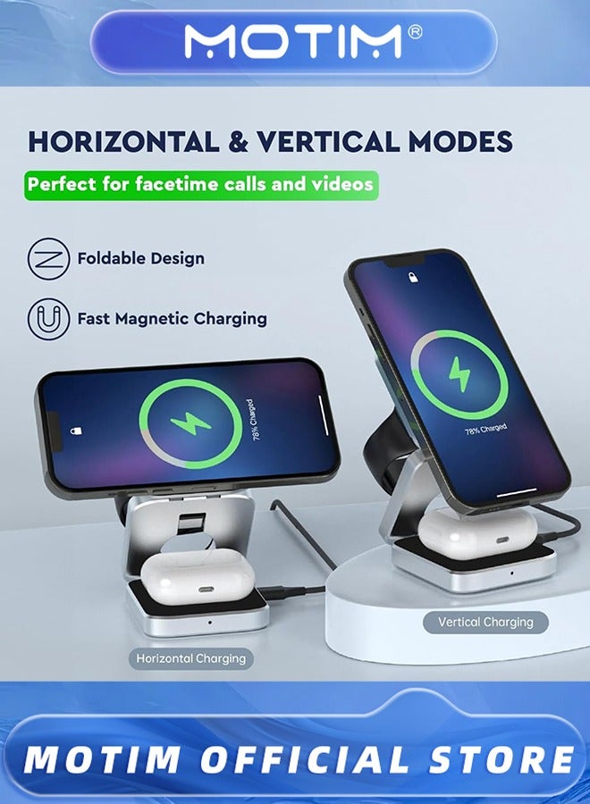 Motim Portable 3 in 1 Wireless Charger,Wireless Charger, 3 in 1 Wireless Charging Station for Mobile Phones, Watches, Headphones - Image 4