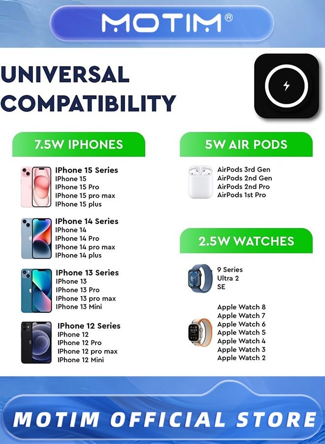Motim Portable 3 in 1 Wireless Charger,Wireless Charger, 3 in 1 Wireless Charging Station for Mobile Phones, Watches, Headphones - Image 5