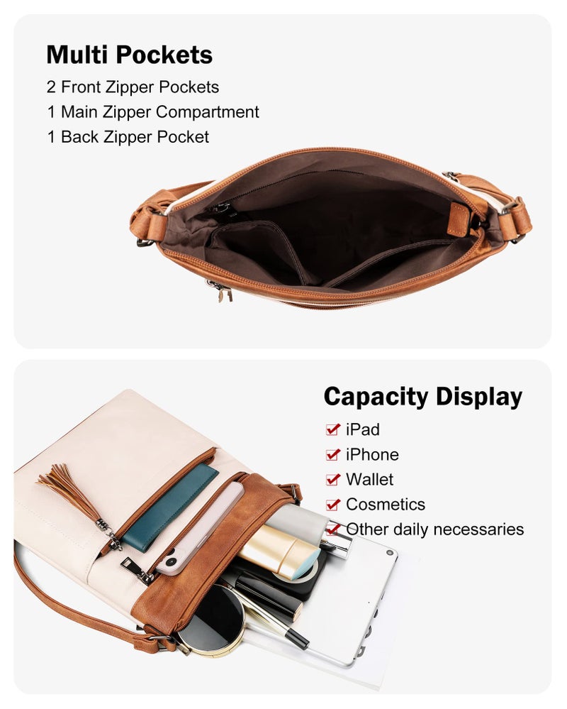 MASINTOR Crossbody Purses for Women, Multi Pocket Casual Crossbody Bag, Soft Leather Adjustable Strap Shoulder Bag with Tassel - Image 3